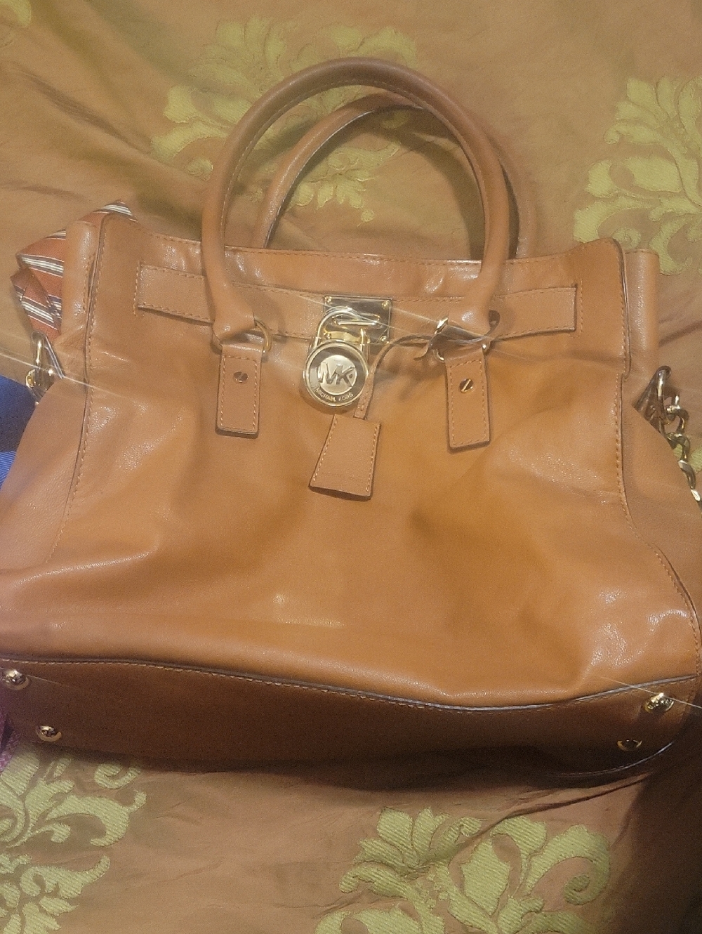 Michael Kors Cognac Leather Satchel with Gold Accent